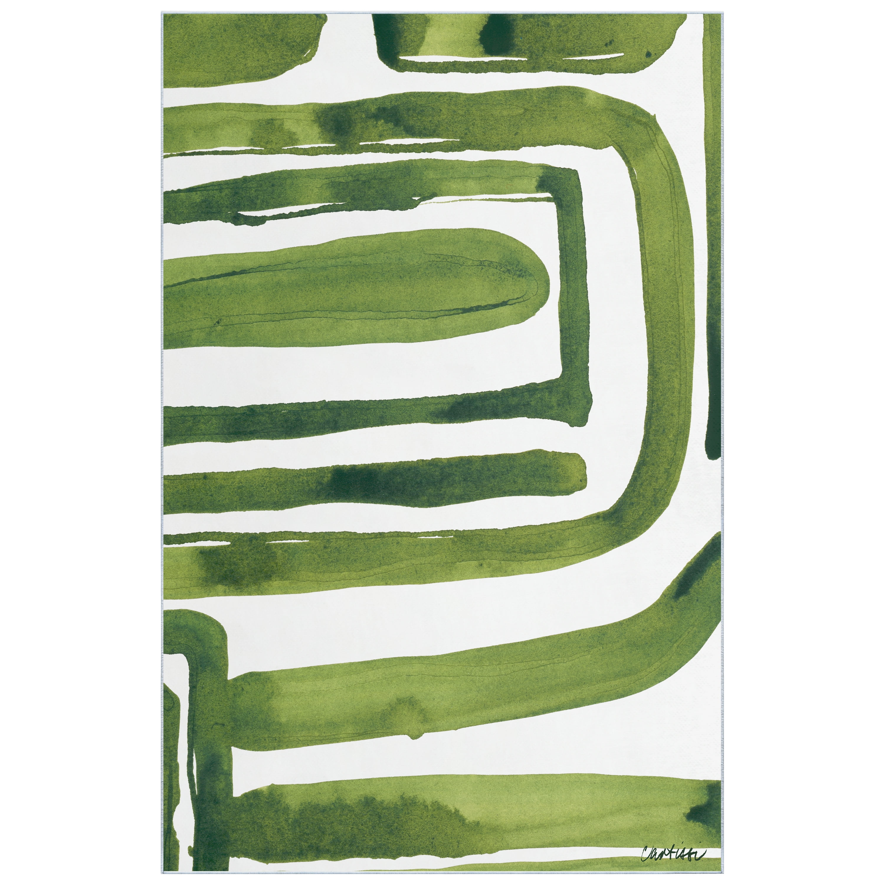 Green Labyrinth II Washable Abstract Art Area Rug size 5'x8'