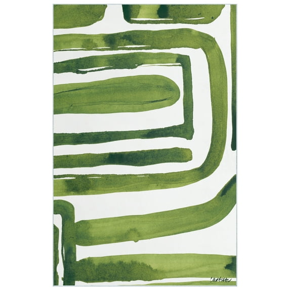 Green Labyrinth II Washable Abstract Art Area Rug size 5'x8'