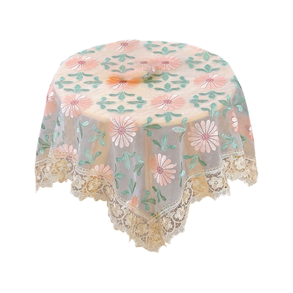 Green Lace Embroidered Polyester Tablecloth 33X33 Inch Square For Tea Dining Bedside Table Cover Modern Gauze Decor