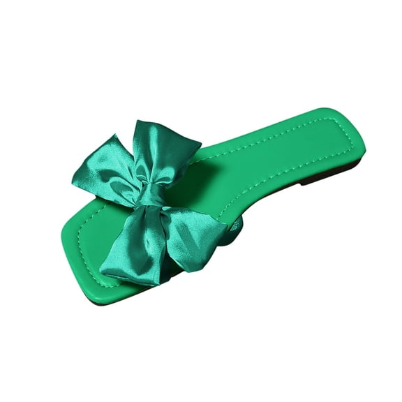 Green Ladies Casual Outer Wear Head Bow Light Flat Sandals For Seasonal Wear And Light Errands With Soft Material And Comfortable Construction