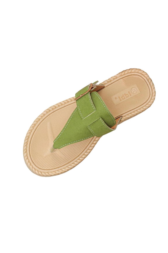 Green Ladies Casual Peep Toe Flip Flops Stylish Simple Design Flat Sandals For Beach Trips Urban Summer Fashion