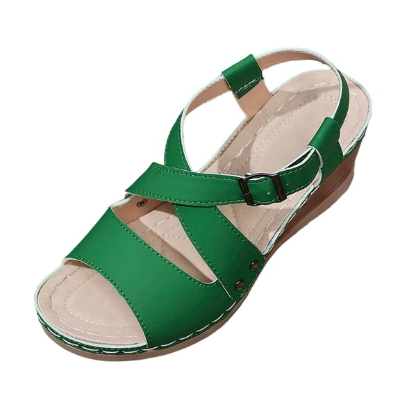 Green Ladies Casual Summer Wedge Sandals Hollow Out Open Toe Thick Sole Fashionable Versatile Comfortable