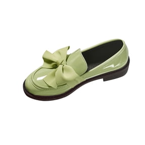 Green Ladies Fashion Loafers With Bow And Low Heel For Comfortable Use In Daily Life