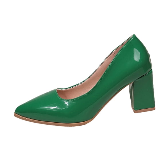 Green Ladies Fashion Pointed Toe Pumps With Block Heel Low Cut Design For Casual Spring Fall Wear Comfortable Dress Shoes For Everyday Activities