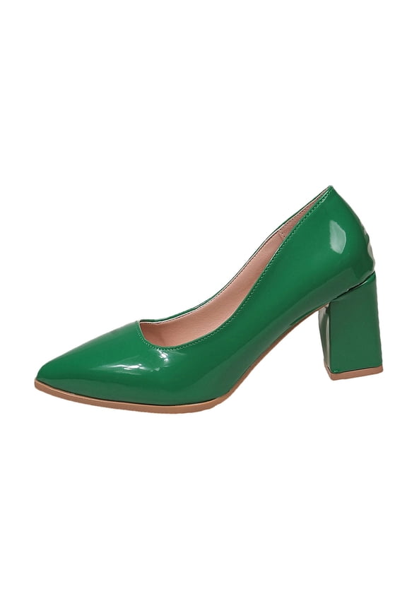 Green Ladies Fashion Pointed Toe Pumps With Block Heel Low Cut Design For Casual Spring Fall Wear Comfortable Dress Shoes For Everyday Activities