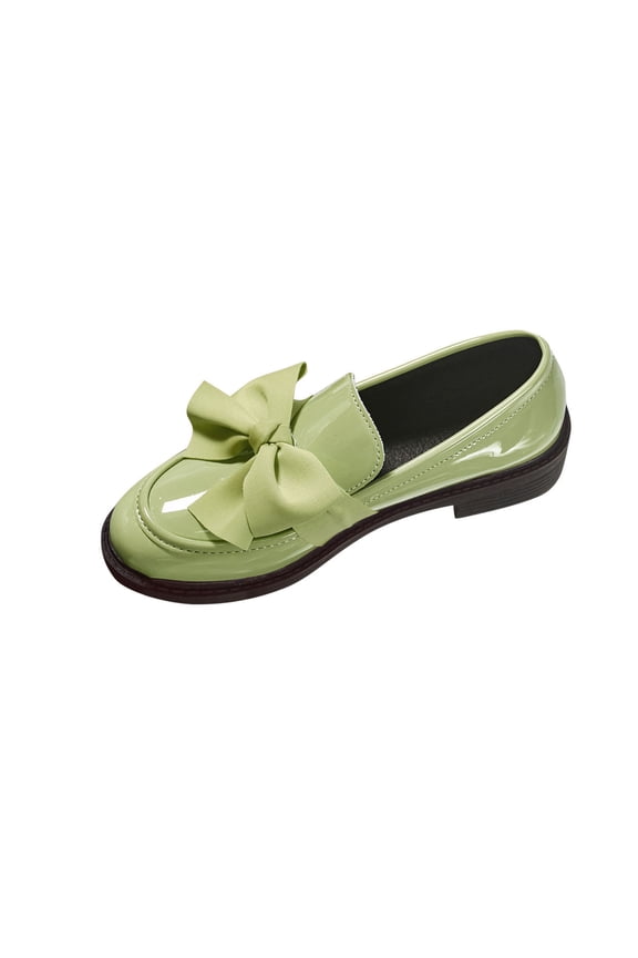 Green Ladies Leather Shoes With Bow Design And Low Heel For All Day Comfort In Various Occasions