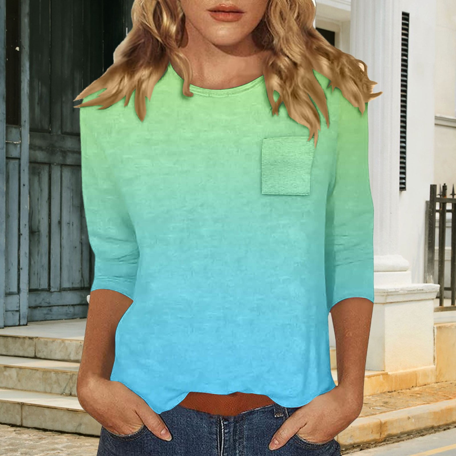 GIPQJK 3/4 Length Sleeve Womens Tops Casual Loose Fit Crewneck T Shirts Cute Solid Three Quarter Length Tunic Tops White Xl