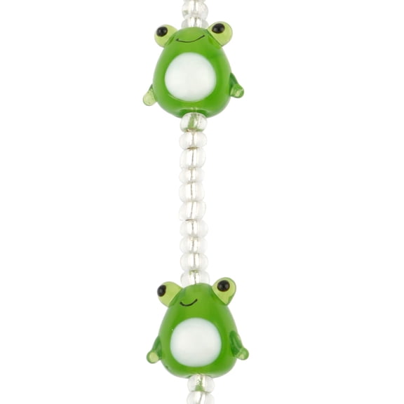 Bead Landing Green Lampwork Glass Frog Beads - Handmade Bead Set with Spacer Beads for DIY Jewelry Crafting, 12 Pack