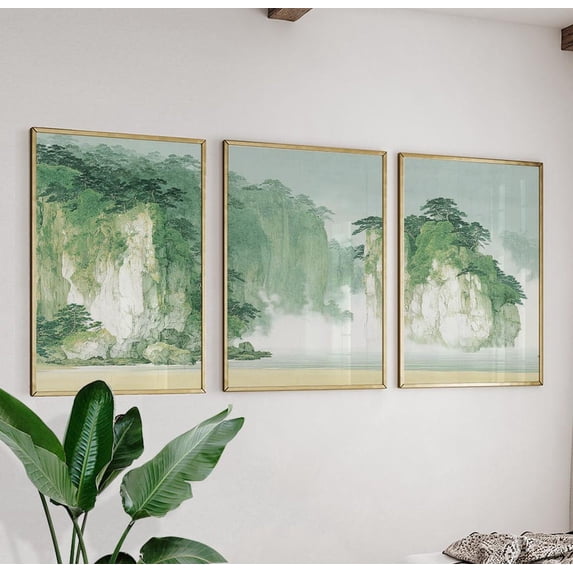 Green Landscape Japanese Nature Art Prints Wall Decor Set 3 Unframed Paper Print 20x30