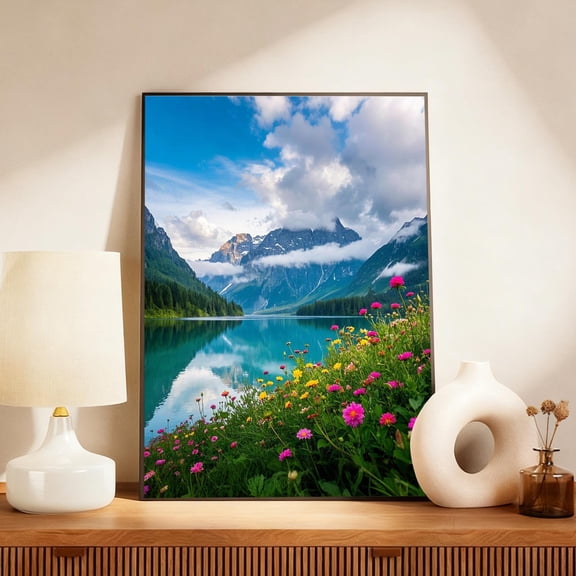 Green Landscape Wall Art Print, Vibrant Nature Scene Fabric Painting for Living Room Bedroom Decor, Ready to Hang Artwork - Single Panel(B)