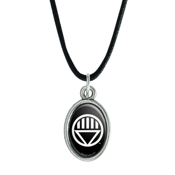 Green Lantern Blackest Night Black Lantern Logo Antiqued Oval Charm Pendant with Black Satin Cord