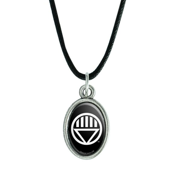 Green Lantern Blackest Night Black Lantern Logo Antiqued Oval Charm Pendant with Black Satin Cord