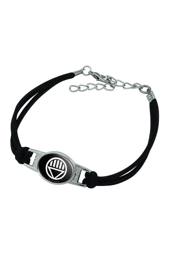 Green Lantern Blackest Night Black Lantern Logo Novelty Suede Leather Metal Bracelet