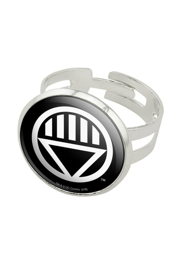 Green Lantern Blackest Night Black Lantern Logo Silver Plated Adjustable Novelty Ring