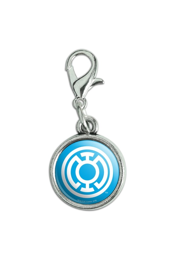 Green Lantern Blackest Night Blue Lantern Logo Antiqued Bracelet Pendant Zipper Pull Charm with Lobster Clasp