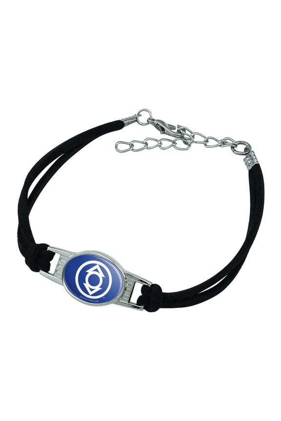 Green Lantern Blackest Night Indigo Lantern Logo Novelty Suede Leather Metal Bracelet