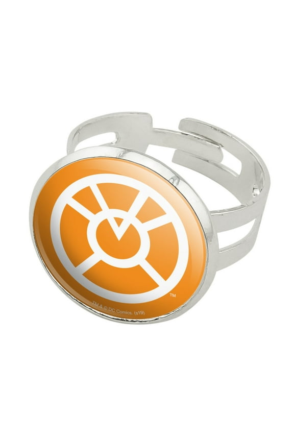 Green Lantern Blackest Night Orange Lantern Logo Silver Plated Adjustable Novelty Ring