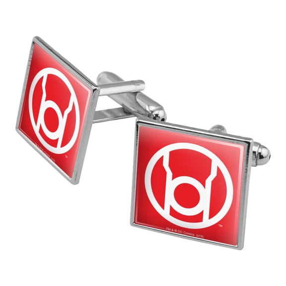 Green Lantern Blackest Night Red Lantern Logo Square Cufflink Set - Silver or Gold
