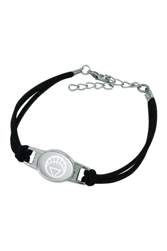 Green Lantern Blackest Night White Lantern Logo Novelty Suede Leather Metal Bracelet