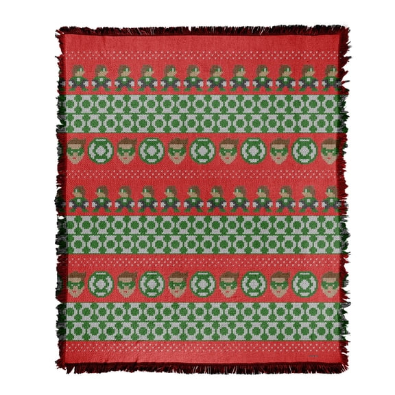Green Lantern Blanket, 50"x60" Green Lantern Ugly Christmas Sweater Woven Tapestry Cotton Blend Fringed Throw Blanket