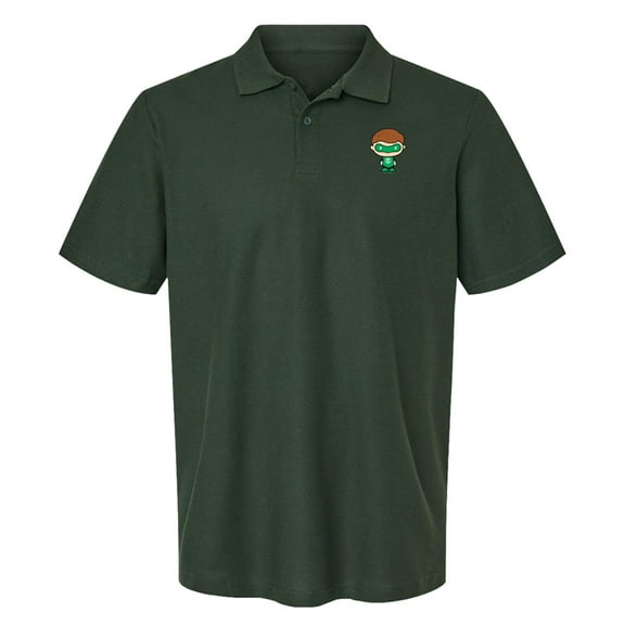 Green Lantern Core Cute Chibi Character Cotton Polo Shirt, Hunter Green, Medium