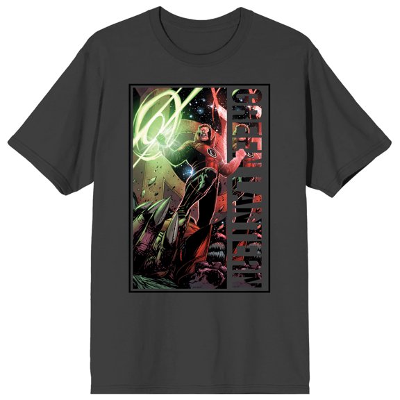 Green Lantern Core Guy Gardner Black Outline Border on Charcoal Ground Adult Crew Neck Short Sleeve T-shirt - 3XL
