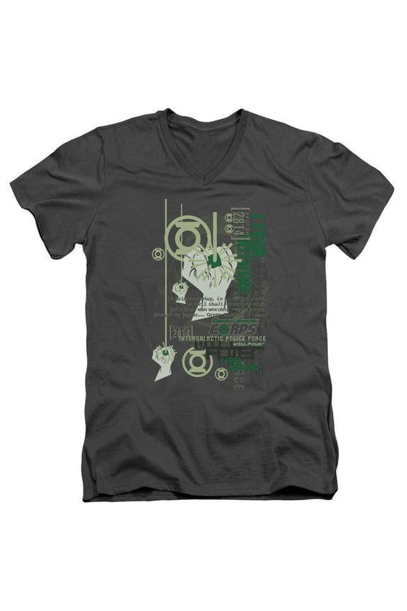 Green Lantern Core Strength S/S Adult V-Neck T-Shirt Charcoal