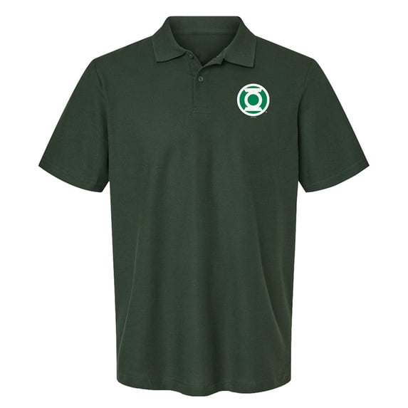 Green Lantern Core White Logo Cotton Polo Shirt, Hunter Green, Small