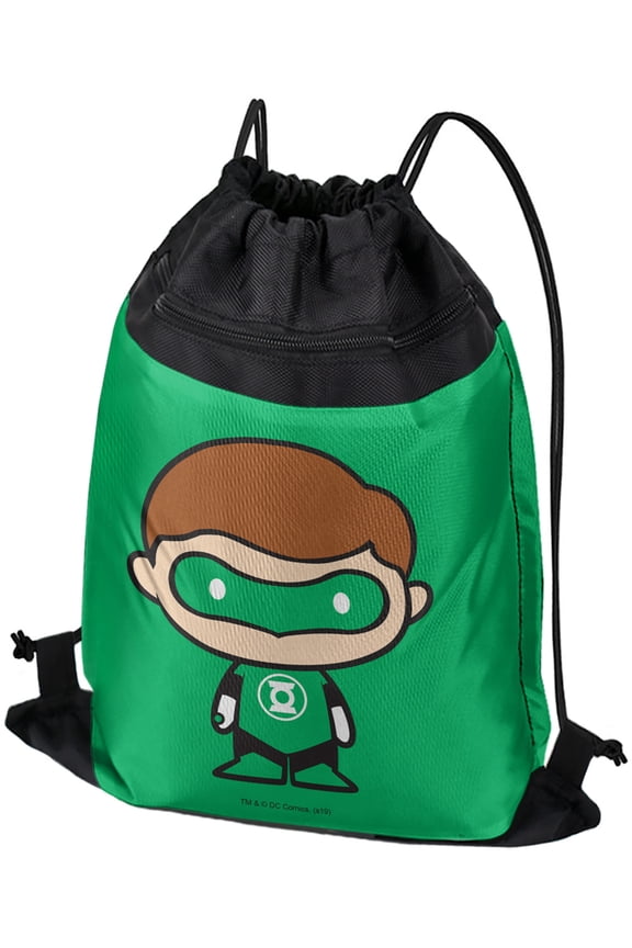 Green Lantern Cute Chibi Character Drawstring Backpack Sports Bag Sackpack 17" x 13", Perfect for Gym, Yoga or Practice