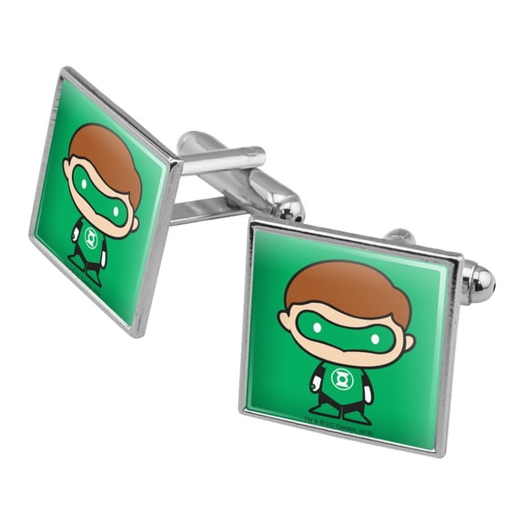 Green Lantern Cute Chibi Character Square Cufflink Set - Silver or Gold