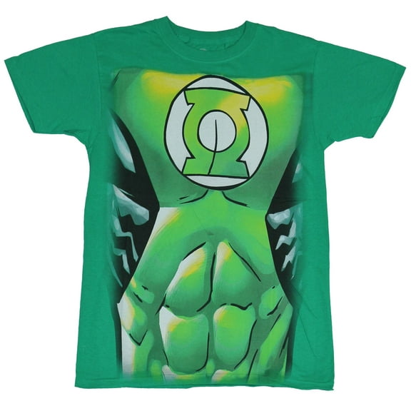 Green Lantern (Dc Comics) Mens T-Shirt - Ripped Abs Costume Front (Small)