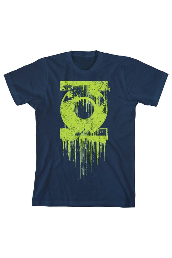 Green Lantern Dripping Logo Youth Boys Navy T-Shirt-Medium