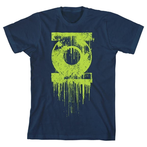 Green Lantern Dripping Logo Youth Boys Navy T-Shirt-Small