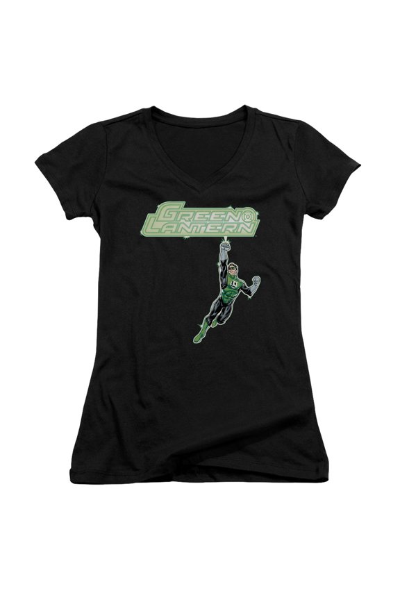 Green Lantern Energy Construct Logo Junior Women's V-Neck T-Shirt Black