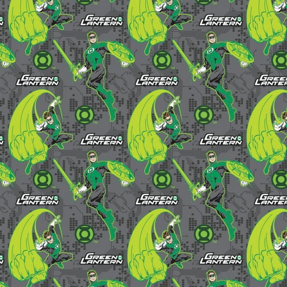 Green Lantern Fear Nothing Grey 100% Cotton Sold by The Yard