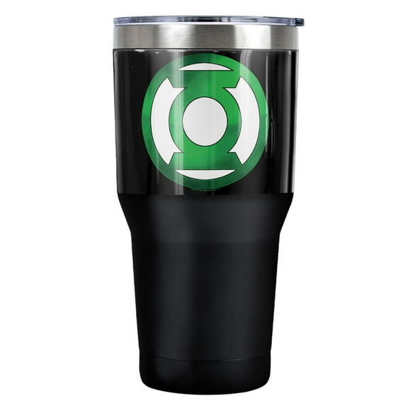 Green Lantern Green Chrome Logo Stainless Steel Tumbler 30 oz Coffee Travel Cup, Vacuum Insulated & Double Wall with Leakproof Sliding Lid