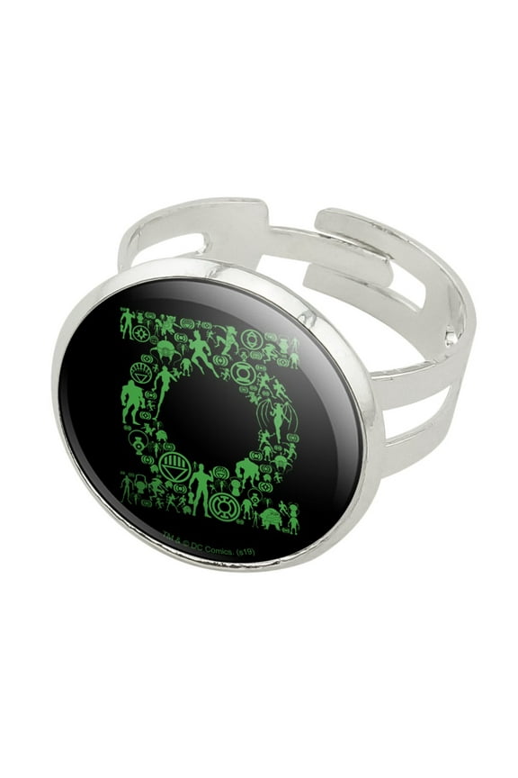 Green Lantern Green Lantern Icons Logo Silver Plated Adjustable Novelty Ring