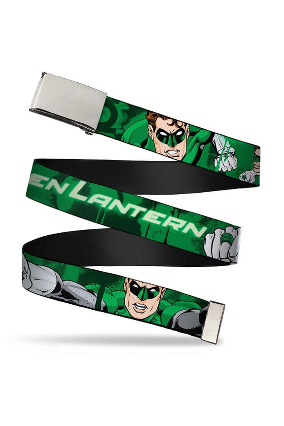 Blank Chrome 1.0" Buckle Green Lantern Green Glow W Text Webbing Web Belt 1.0" Wide