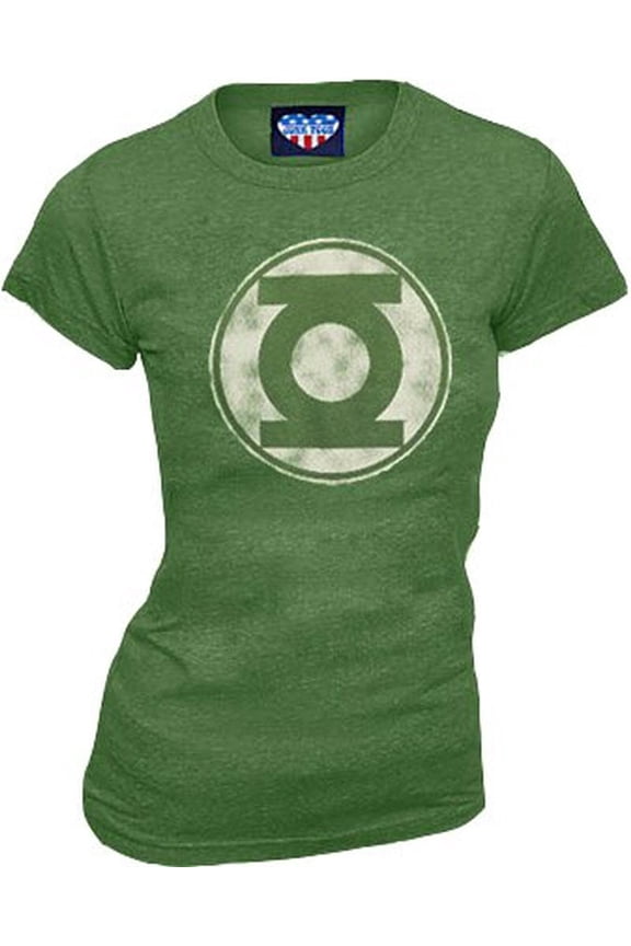 Green Lantern Kelly Green Distressed Logo Juniors T-Shirt