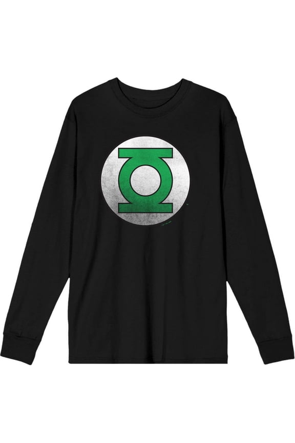 Green Lantern Logo Adult Black Crew Neck Long Sleeve Tee-XXL