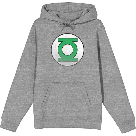 Green Lantern Logo Adult Heather Gray Long Sleeve Hoodie-Medium