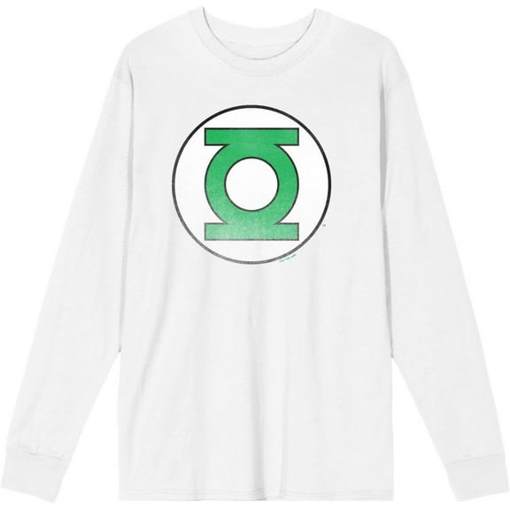Green Lantern Logo Adult White Crew Neck Long Sleeve Tee-Medium