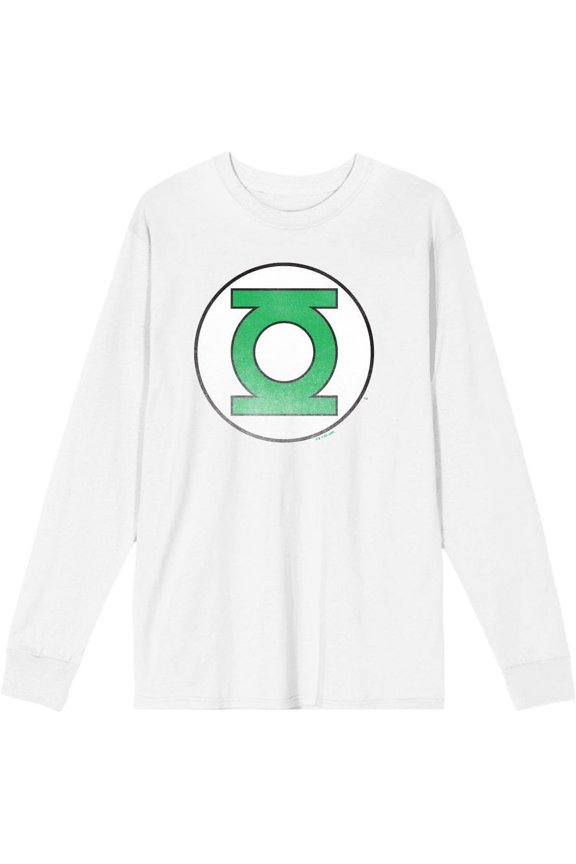 Green Lantern Logo Adult White Crew Neck Long Sleeve Tee-Small