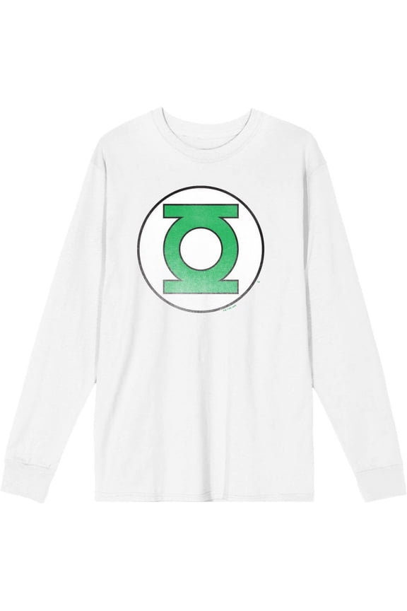 Green Lantern Logo Adult White Crew Neck Long Sleeve Tee-XXL
