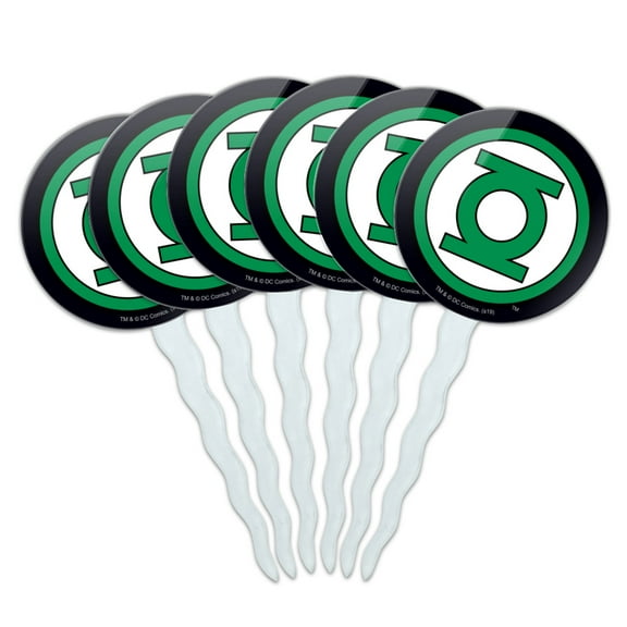 Green Lantern Logo Cupcake Picks Toppers Decoration Set of 6