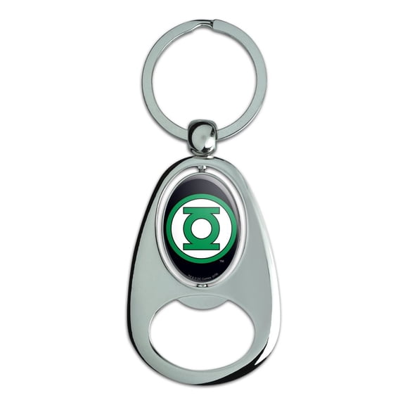 Green Lantern Logo Keychain Chrome Metal Spinning Oval Bottle Opener