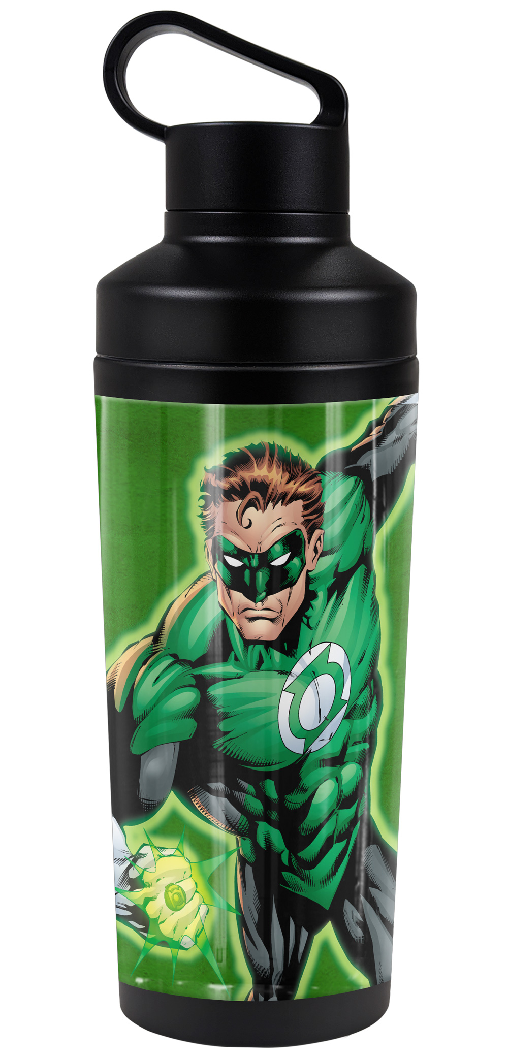 Green Lantern Official Character Pattern 18 oz Insulated Water Bottle, Leak Resistant, Vacuum Insulated Stainless Steel with 2-in-1 Loop Cap