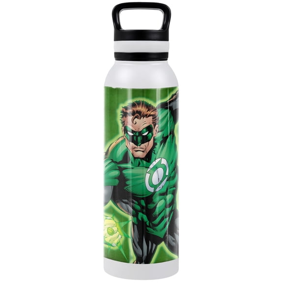 Green Lantern Official Green Lantern Character Pattern 24 oz Insulated Canteen Water Bottle, Leak Resistant, Vacuum Insulated Stainless Steel with Loop Cap, White