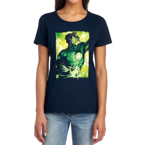Green Lantern Up Up Women's T Shirt, Navy, Medium