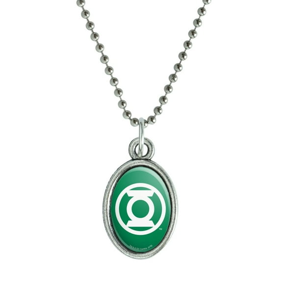 Green Lantern White Logo Antiqued Oval Charm Pendant with Chain